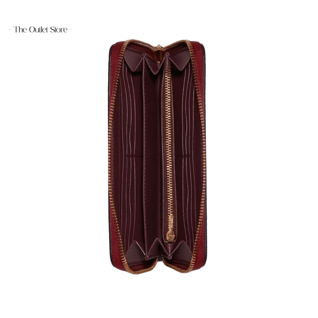 COACH LONG ZIP AROUND WALLET IN SIGNATURE CANVAS(BROWN/ 1941 RED)