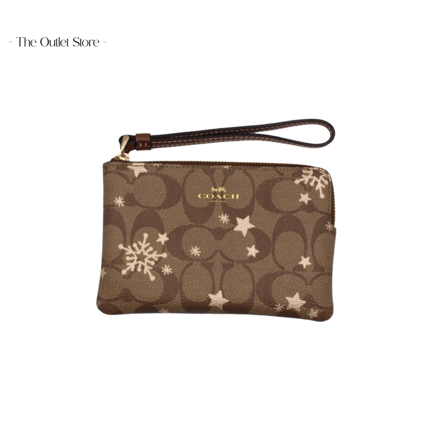 CORNER ZIP WRISTLET IN SIGNATURE CANVAS WITH STAR AND SNOWFLAKES PRINT