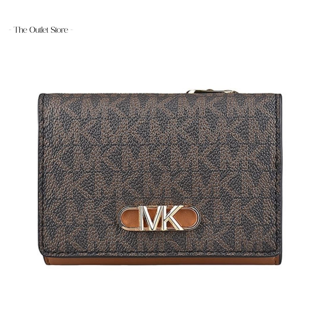 MICHAEL KORS SIGNATURE LOGO PAKER MEDIUM TRI-FOLD WALLET (BROWN)