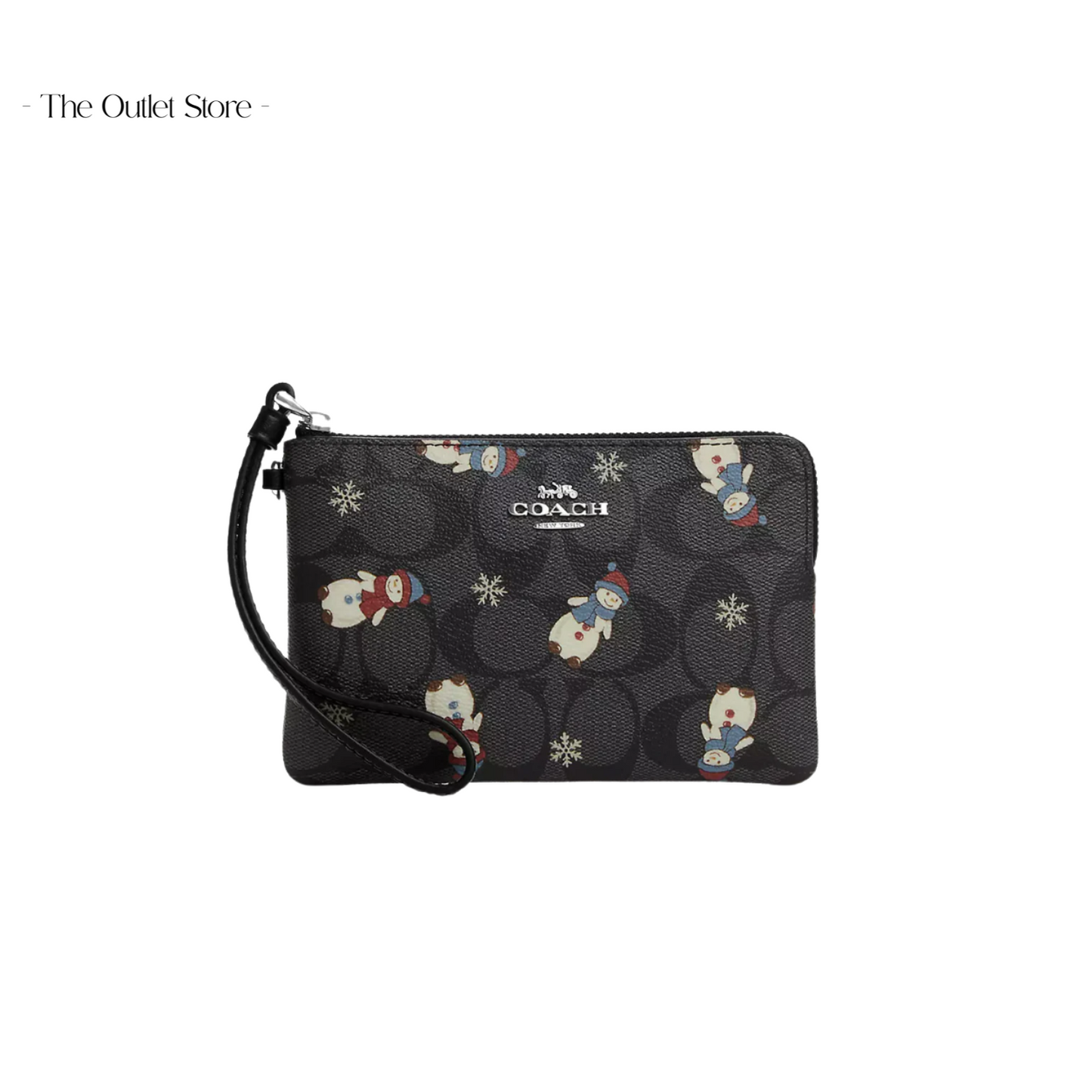 COACH BOXED CORNER ZIP WRISTLET IN SIGNATURE CANVAS WITH SNOWMAN PRINT