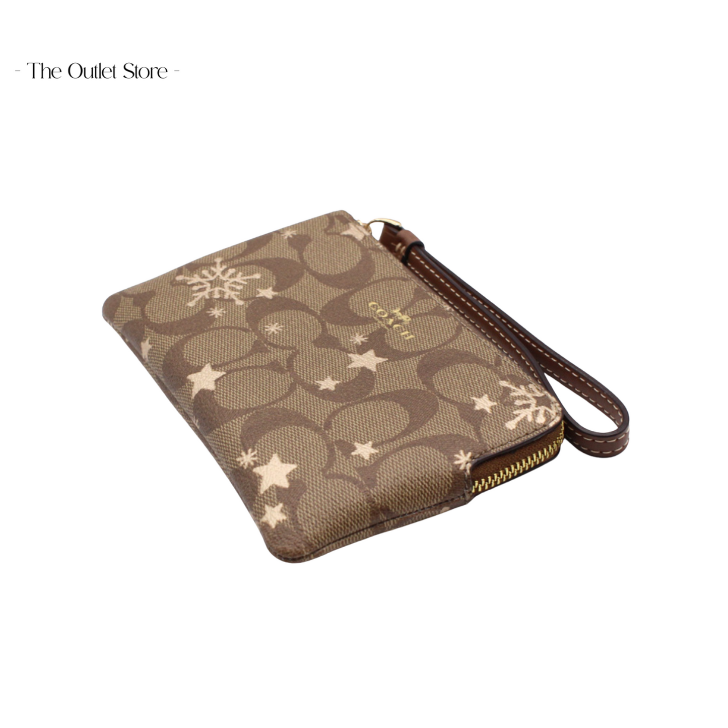 CORNER ZIP WRISTLET IN SIGNATURE CANVAS WITH STAR AND SNOWFLAKES PRINT