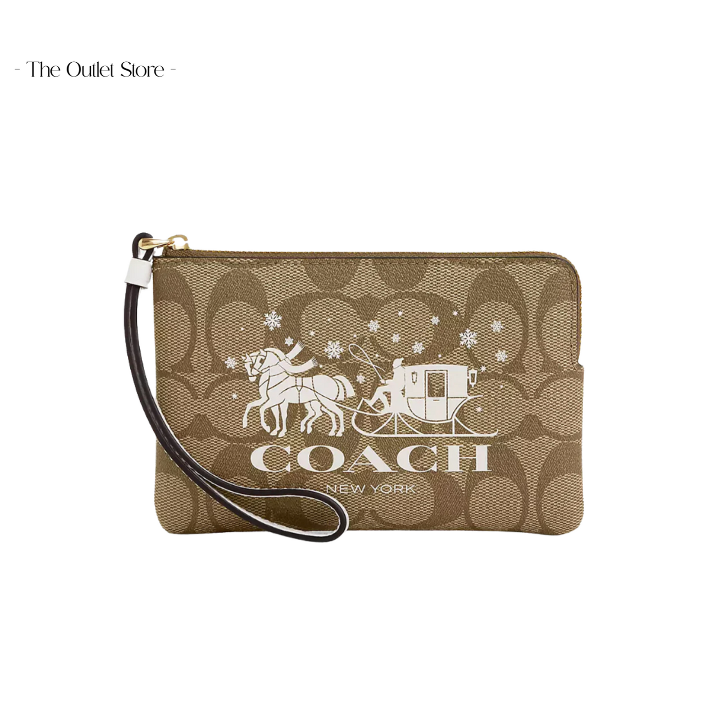 COACH CORNER ZIP WRISTLET IN SIGNATURE CANVAS WITH HORSE AND SLEIGH