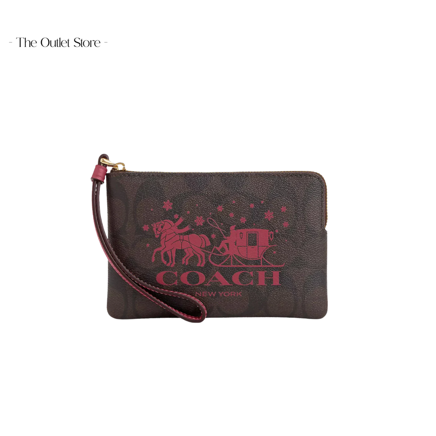 COACH CORNER ZIP WRISTLET IN SIGNATURE CANVAS WITH HORSE AND SLEIGH