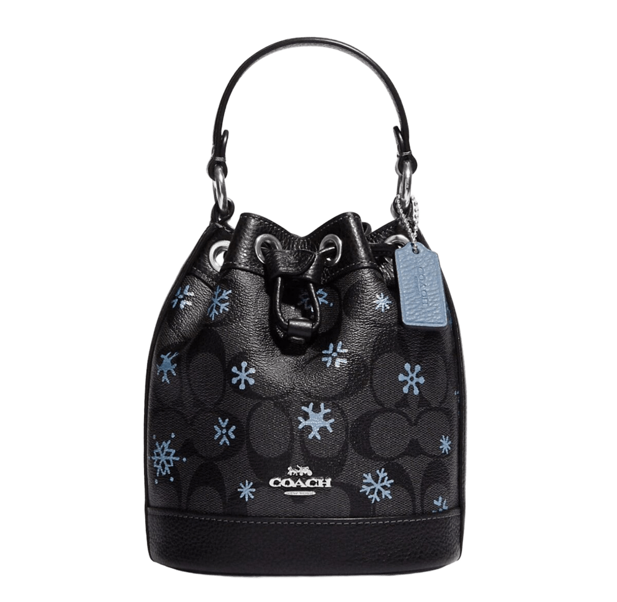DEMPSEY DRAWSTRING BUCKET BAG 15 IN SIGNATURE CANVAS WITH SNOWFLAKE PRINT