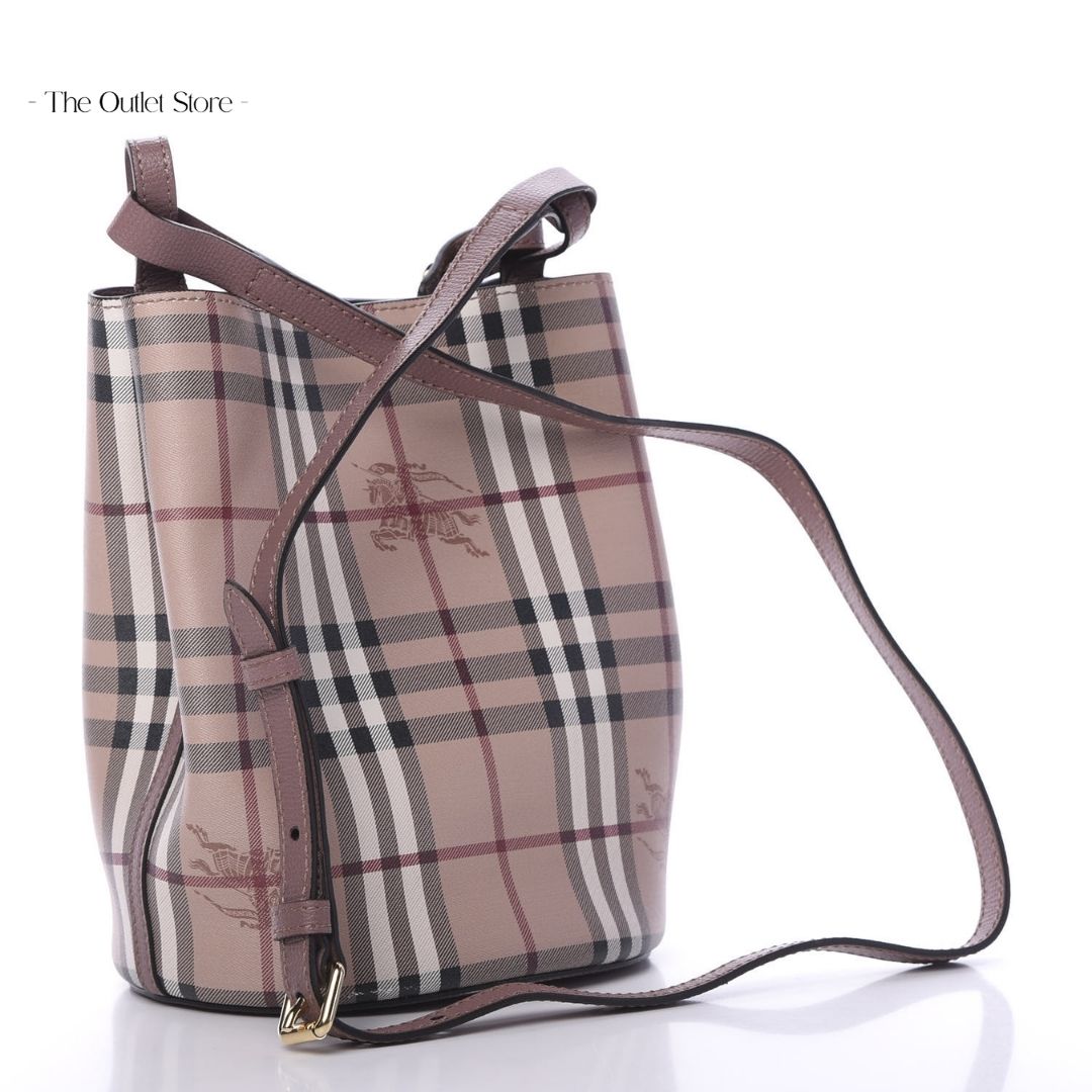 BURBERRY HAYMARKET CHECK CROSSBODY BUCKET BAG