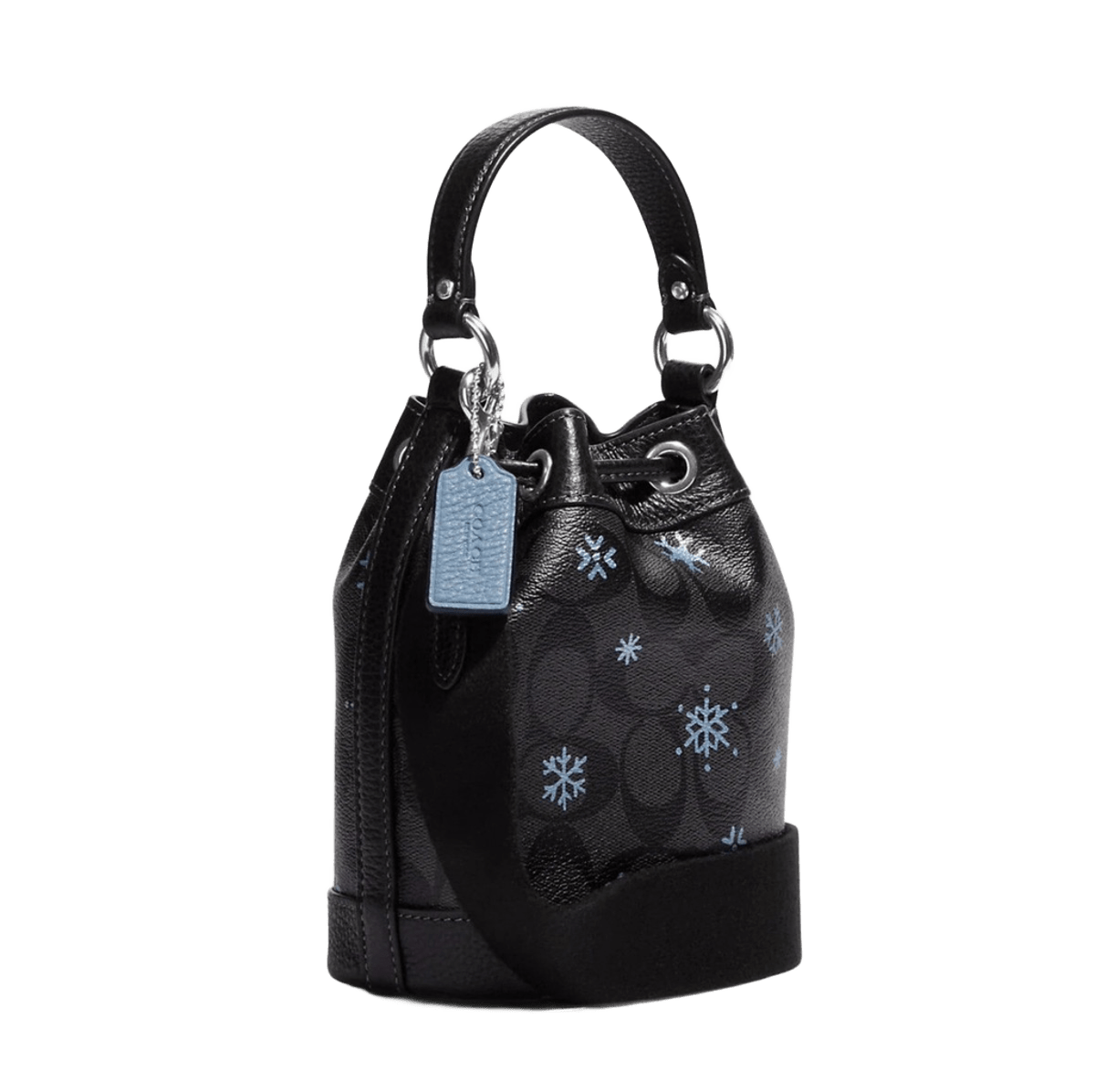 DEMPSEY DRAWSTRING BUCKET BAG 15 IN SIGNATURE CANVAS WITH SNOWFLAKE PRINT