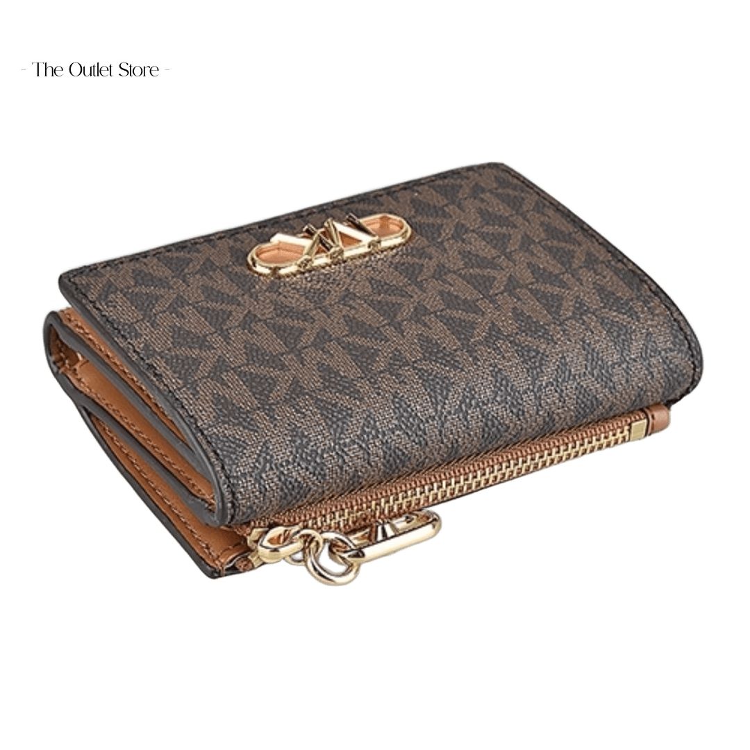 MICHAEL KORS SIGNATURE LOGO PAKER MEDIUM TRI-FOLD WALLET (BROWN)