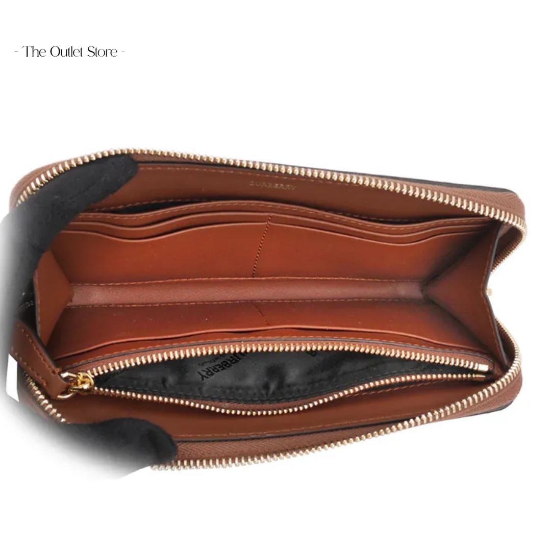 BURBERRY ELLERBY LEATHER ICON STRIPE CANVAS ZIP AROUND CONTINENTAL WALLET HALTON (TAN)
