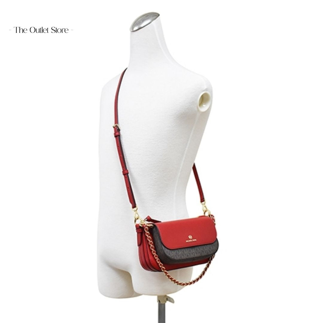 MICHAEL KORS JET SET MEDIUM LEATHER AND LOGO 4-IN-1 CROSSBODY BAG SET (RED)