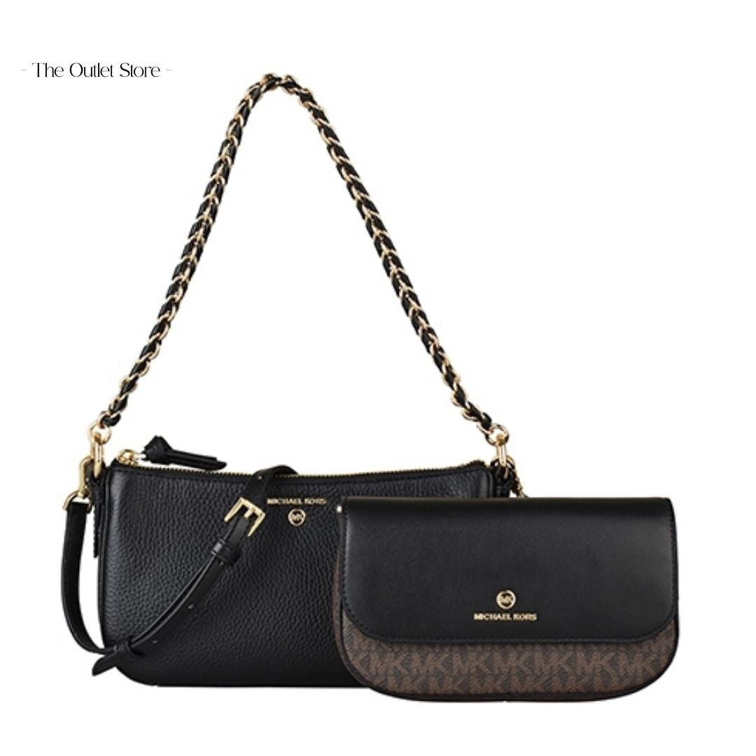 MICHAEL KORS JET SET MEDIUM LEATHER AND LOGO 4-IN-1 CROSSBODY BAG SET (BLACK)