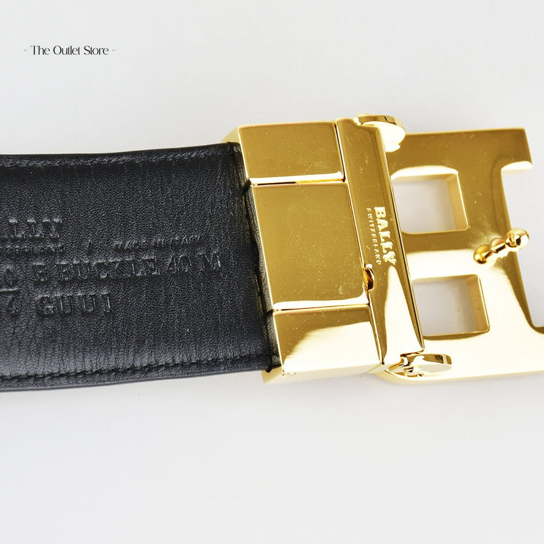 Bally B Buckle 40mm Leather Belt 6229111 Black – Buckle Detail View