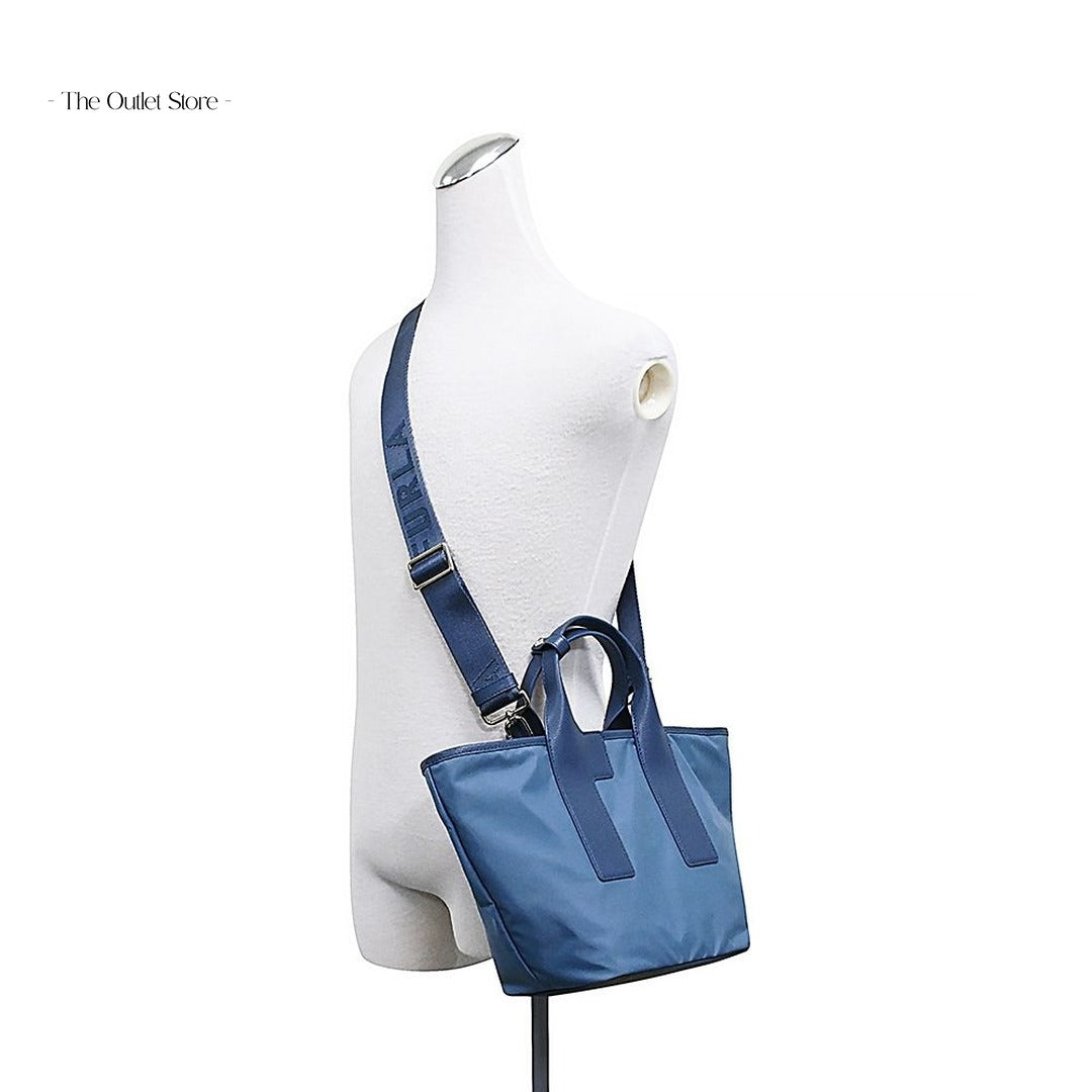 Furla Piuma Tote Bag M WB01269 Celestial Vetiver Denim – Worn View