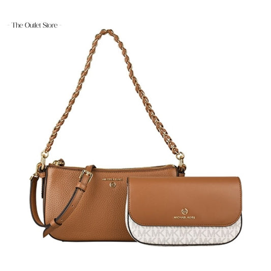 MICHAEL KORS JET SET MEDIUM LEATHER AND LOGO 4-IN-1 CROSSBODY BAG SET (BROWN))