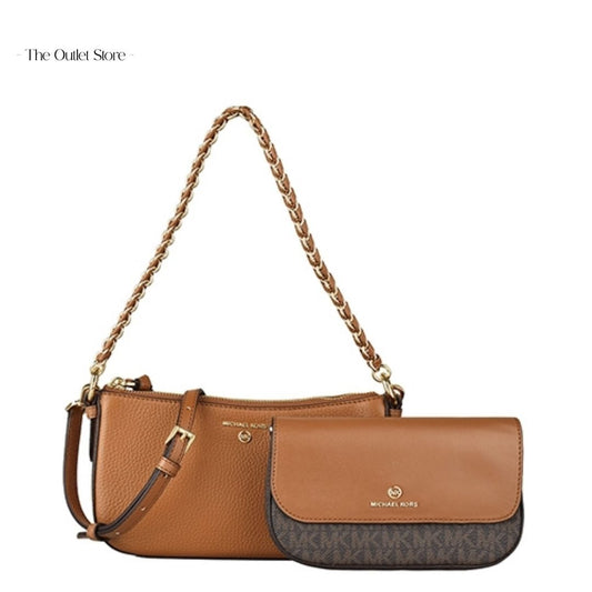 MICHAEL KORS JET SET MEDIUM LEATHER AND LOGO 4-IN-1 CROSSBODY BAG SET ( BROWN MULTI)