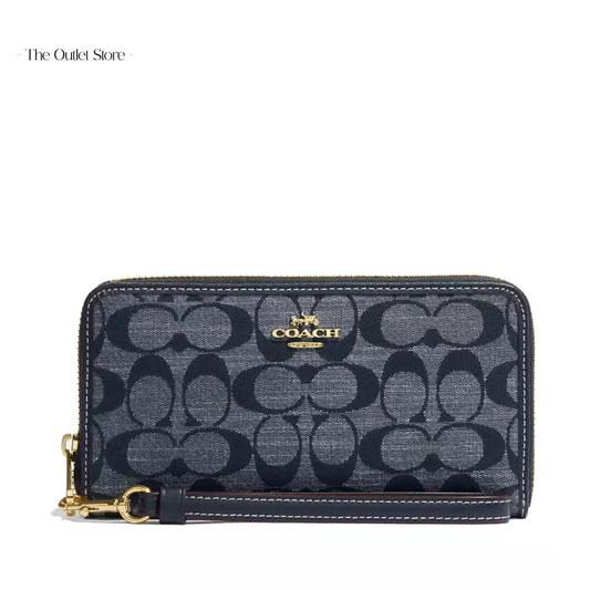 COACH LONG ZIP AROUND WALLETI N SIGNATURE CHAMBRAY