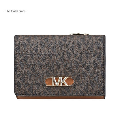 MICHAEL KORS SIGNATURE LOGO PAKER MEDIUM TRI-FOLD WALLET (BROWN)