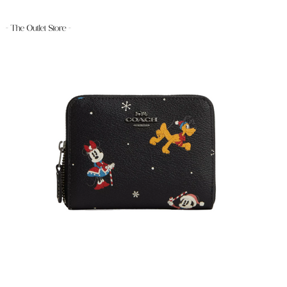 DISNEY X COACH SMALL ZIP AROUND WALLET WITH HOLIDAY PRINT 