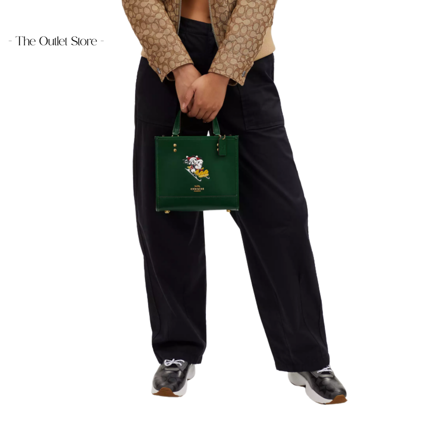 DISNEY X COACH DEMPSEY TOTE 22 WITH SLED MOTIF LEATHER DARK PINE