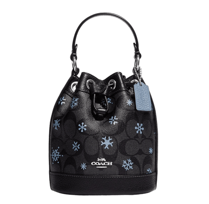 DEMPSEY DRAWSTRING BUCKET BAG 15 IN SIGNATURE CANVAS WITH SNOWFLAKE PRINT