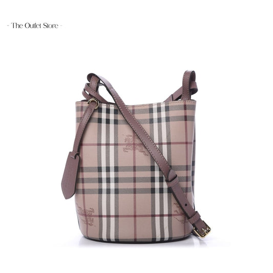 BURBERRY HAYMARKET CHECK CROSSBODY BUCKET BAG
