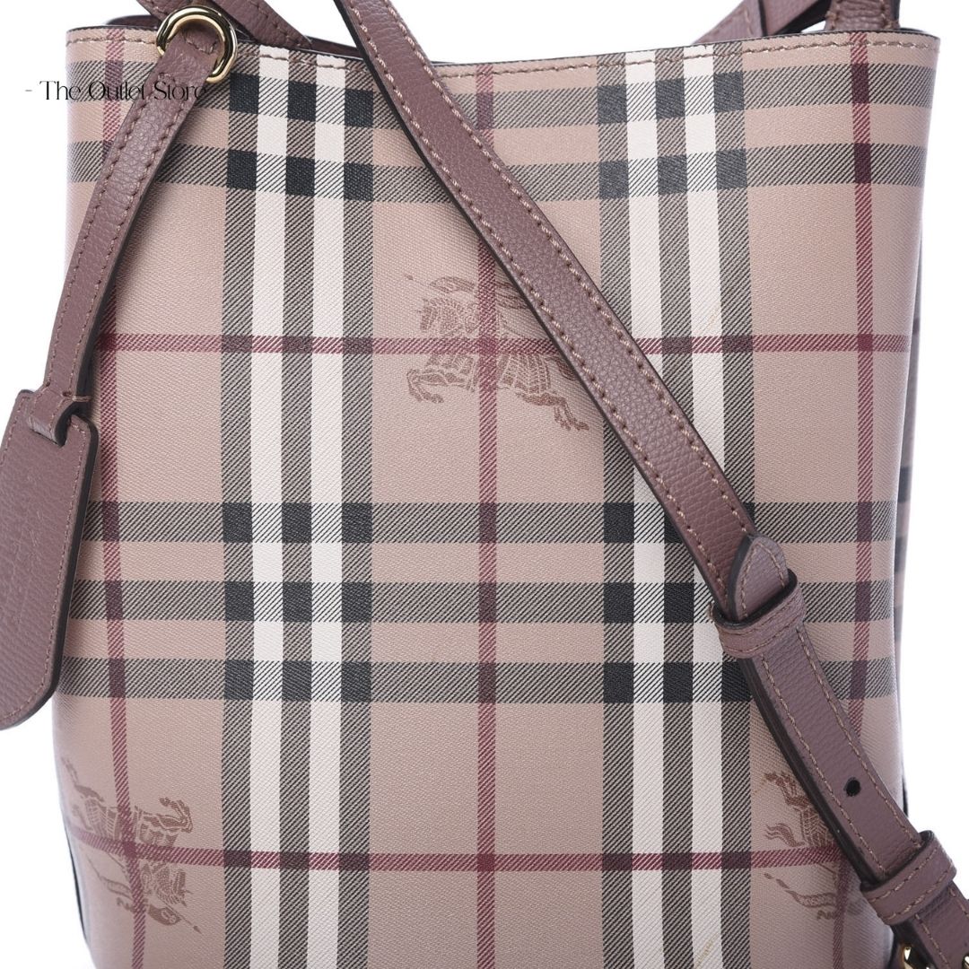 BURBERRY HAYMARKET CHECK CROSSBODY BUCKET BAG