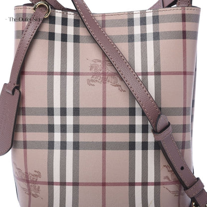 BURBERRY HAYMARKET CHECK CROSSBODY BUCKET BAG