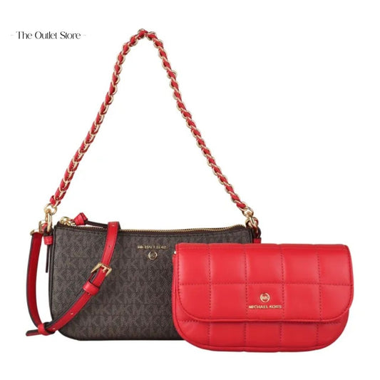 MICHAEL KORS JET SET 4-IN-1 CROSSBODY BAG SET (BROWN X RED)