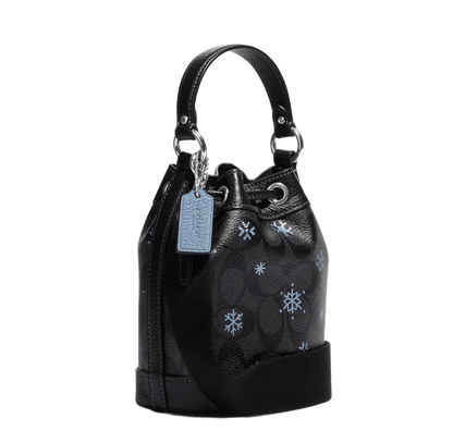 DEMPSEY DRAWSTRING BUCKET BAG 15 IN SIGNATURE CANVAS WITH SNOWFLAKE PRINT