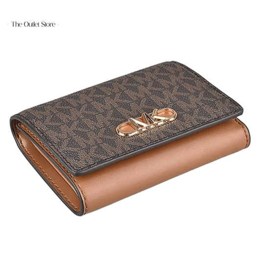 MICHAEL KORS SIGNATURE LOGO PAKER MEDIUM TRI-FOLD WALLET (BROWN)