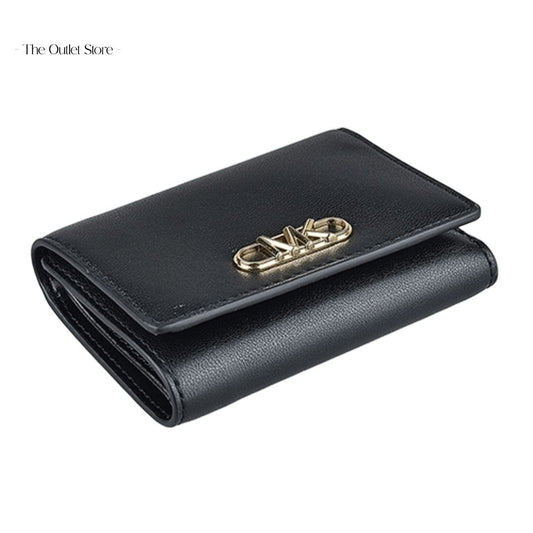 MICHAEL KORS SIGNATURE LOGO PAKER MEDIUM TRI-FOLD WALLET (BLACK)