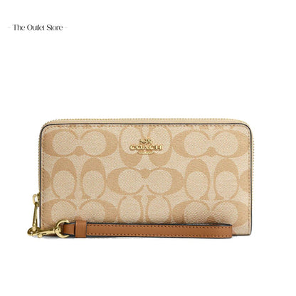 COACH LONG ZIP AROUND WALLET IN SIGNATURE CANVAS(KHAKI)