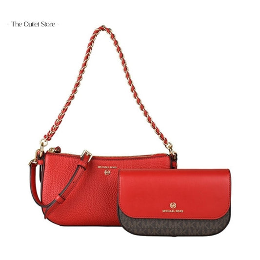 MICHAEL KORS JET SET MEDIUM LEATHER AND LOGO 4-IN-1 CROSSBODY BAG SET (RED)