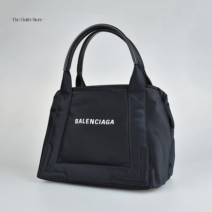 Balenciaga Navy Cabas Small Tote Bag 339933 Black – Angled View