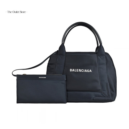 Balenciaga Navy Cabas Small Tote Bag 339933 Black – Front View with Pouch