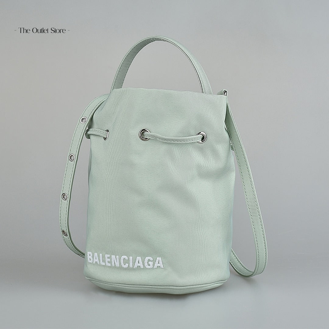Balenciaga Wheel XS Drawstring Bucket Bag 656682 Light Green – Back View