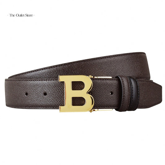 Bally B Buckle 35mm Reversible Belt 6226626 Coffee Black – Front View