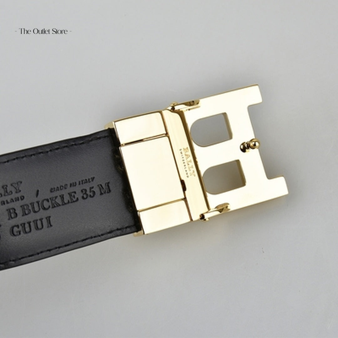 Bally B Buckle 35mm Reversible Belt 6226626 Coffee Black – Reverse Side & Buckle View