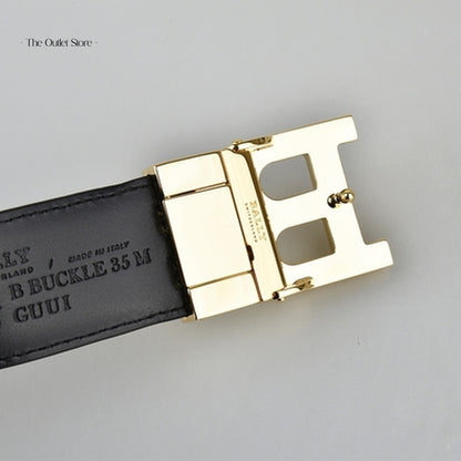 Bally B Buckle 35mm Reversible Belt 6226626 Coffee Black – Reverse Side & Buckle View