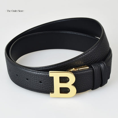 Bally B Buckle 40mm Leather Belt 6229111 Black – Coiled View