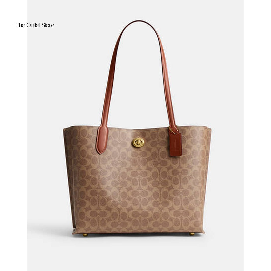 Coach Willow Signature Canvas Tote Bag C0693 Tan Rust – Front View