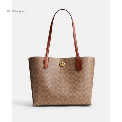 Coach Willow Signature Canvas Tote Bag C0693 Tan Rust – Front View