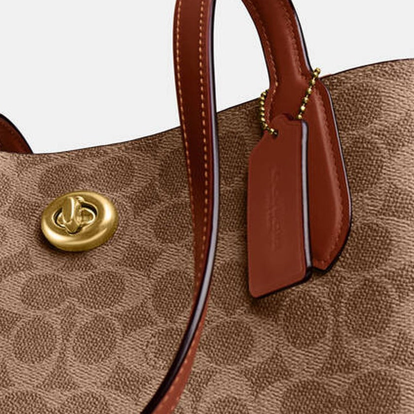 Coach Willow Signature Canvas Tote Bag C0693 Tan Rust – Turnlock Detail