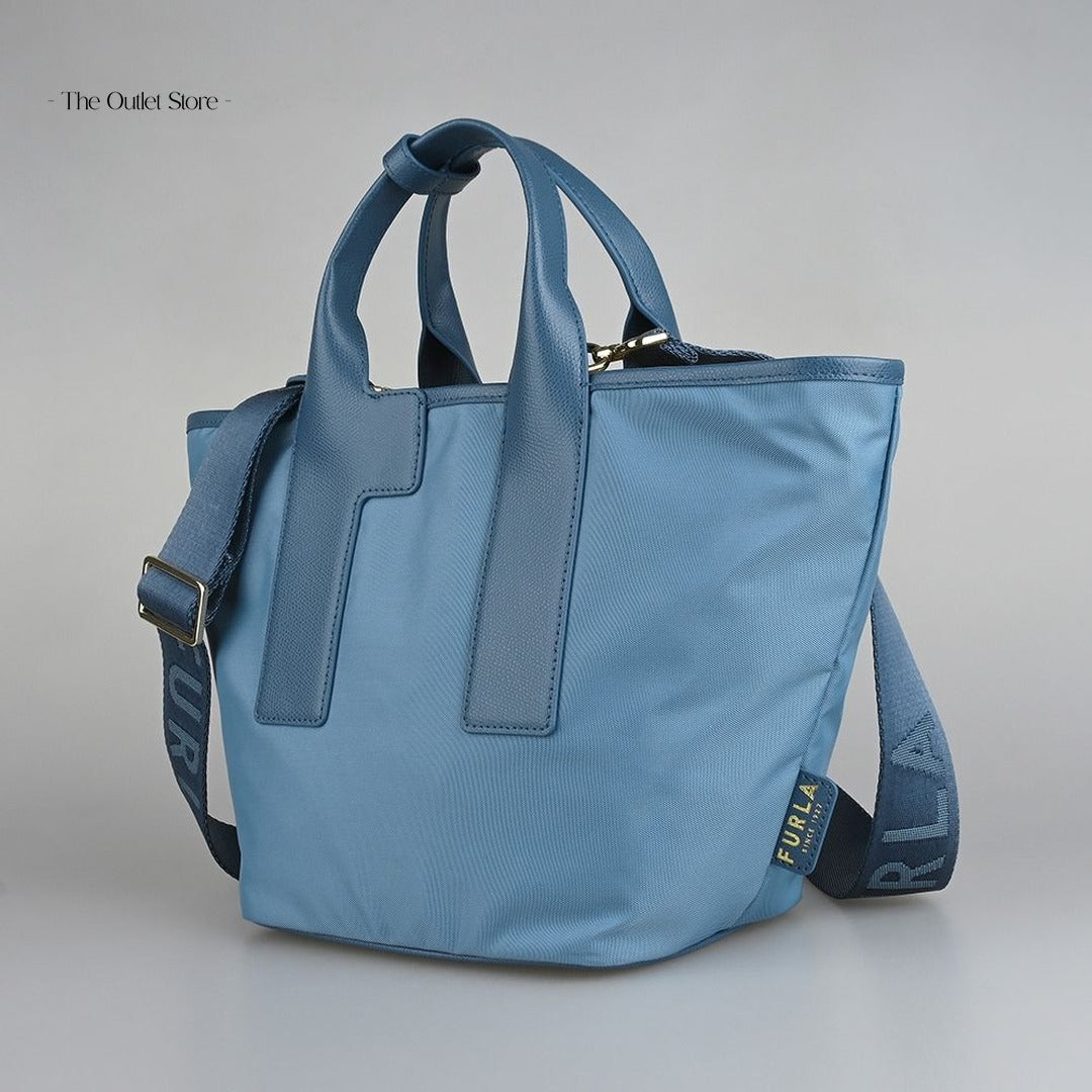 Furla Piuma Tote Bag M WB01269 Celestial Vetiver Denim – Angled View