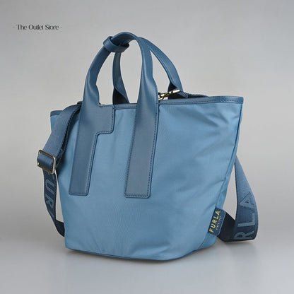 Furla Piuma Tote Bag M WB01269 Celestial Vetiver Denim – Angled View
