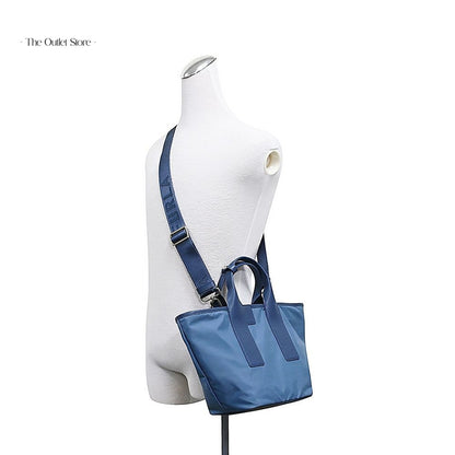Furla Piuma Tote Bag M WB01269 Celestial Vetiver Denim – Worn View