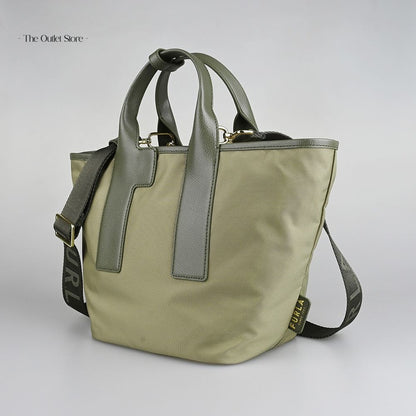 Furla Piuma Tote Bag M WB01269 Vetiver Ballerina Sage – Angled View